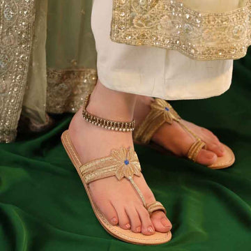 Elegant Leather Khoulapuri with Tilla Work For Women